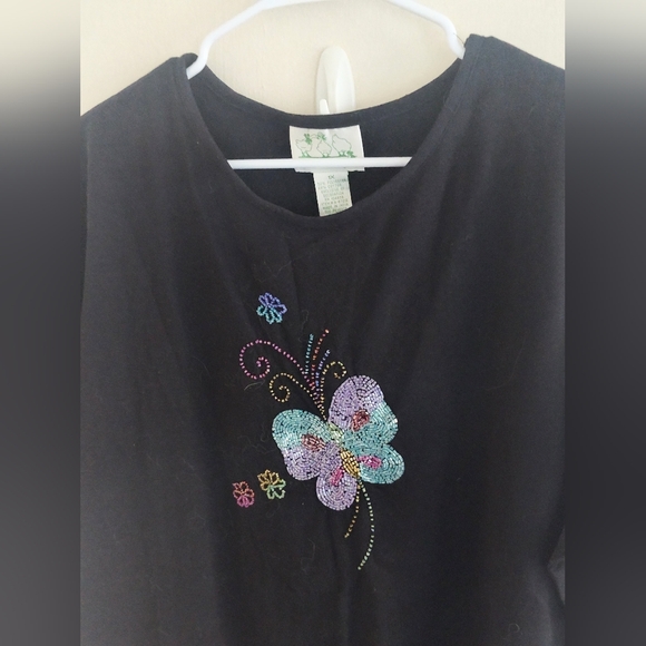 The Quacker Factory women's size 1X black tee shirt butterfly design. NWT. - Picture 3 of 8